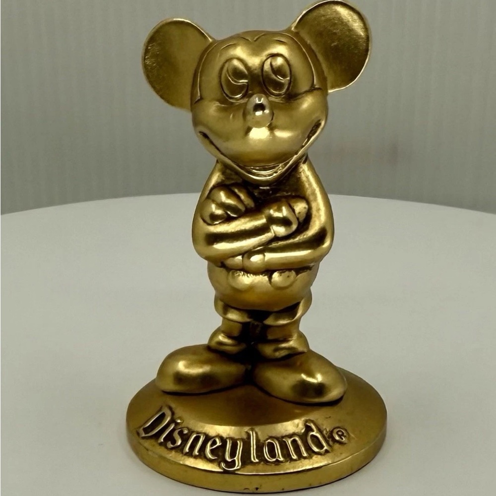 Vintage Mickey Mouse Disneyland Paperweight Brass Metal Souvenir Statue Figure